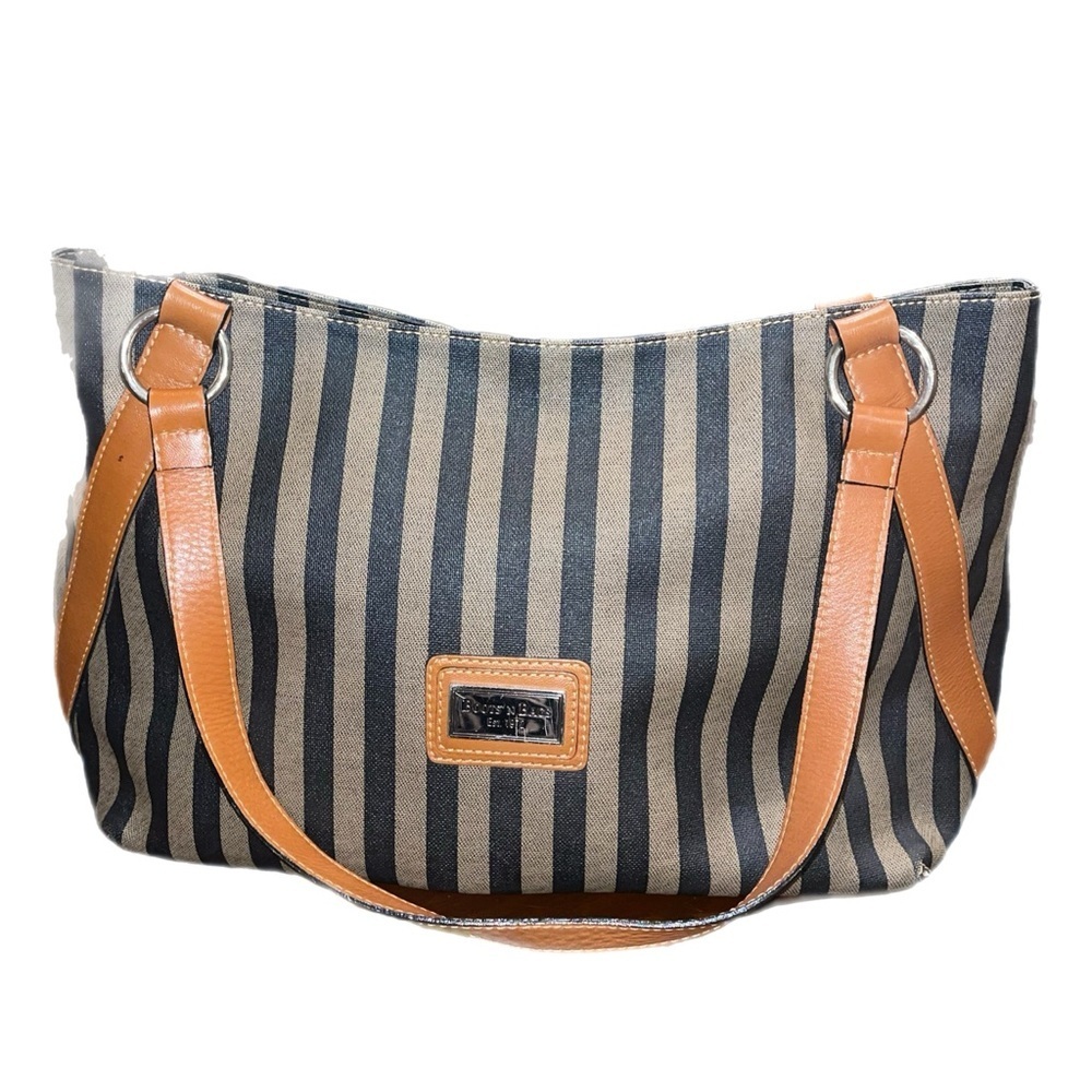 Boots n Bags striped waxed canvas w/leather trim & handles made in Columbia P4